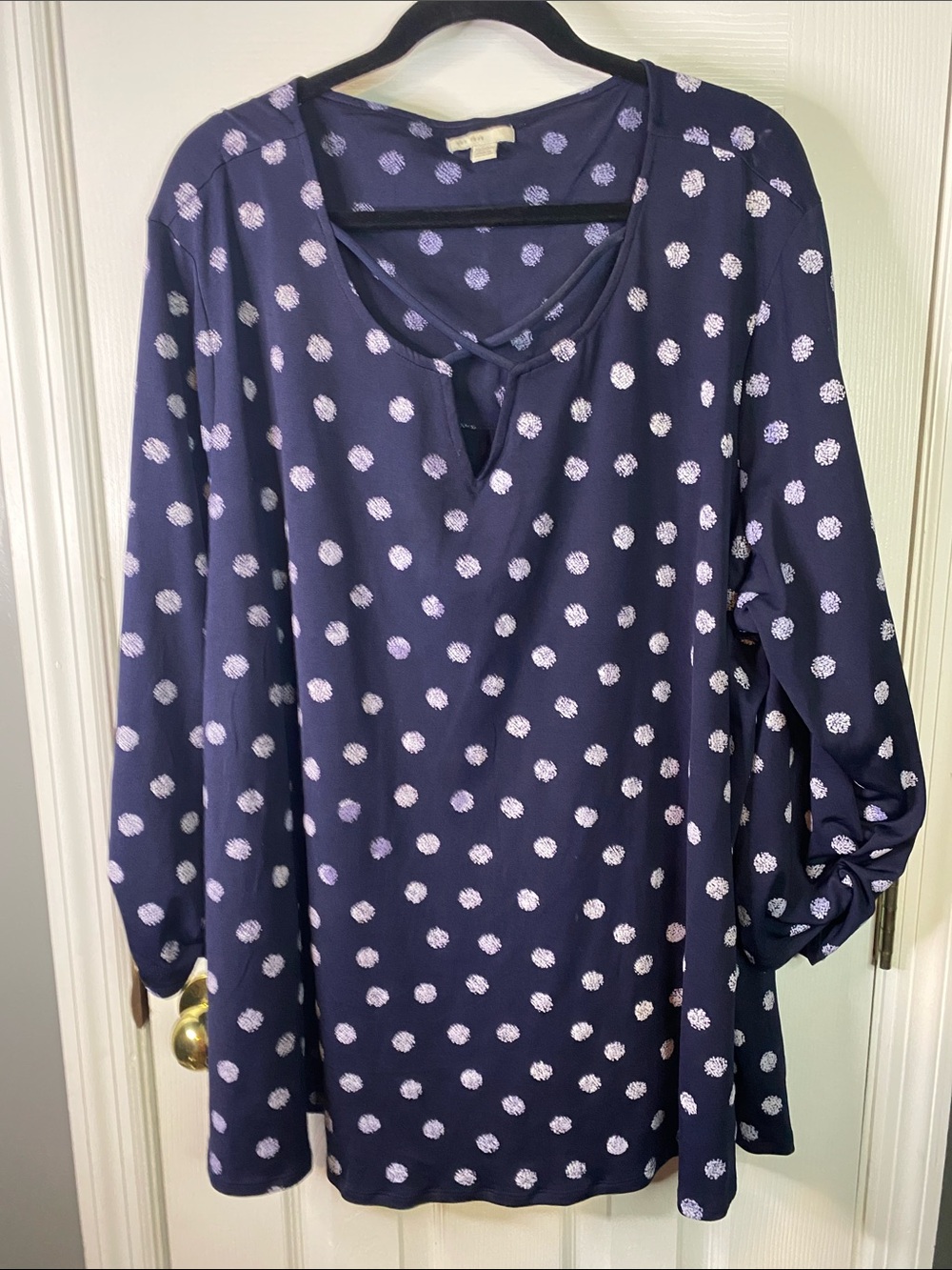EST. 1946 Navy Polka Dot Long-Sleeve Women's Top Size 26/28.